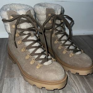 Nine West Rima Combat Lug Sole Sherpa Booties